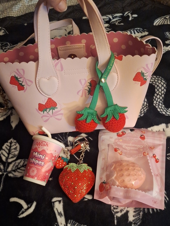 Juicy Couture Handbags - Juicy Couture Pink Strawberry Print Handbag with Strawberry Charms..